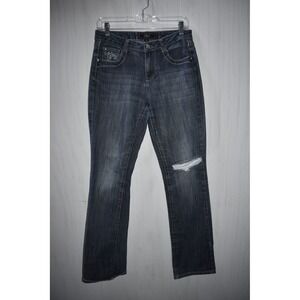 Cato Denim Bootcut Jeans Embellished Pockets Ripped Distressed Dark Wash Size 6‎